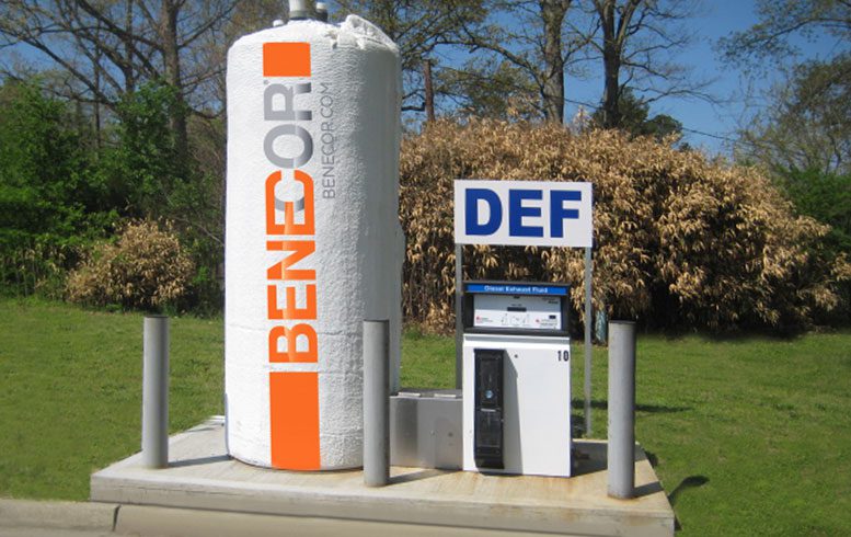 A BENECOR DEF island enclosure fueling station