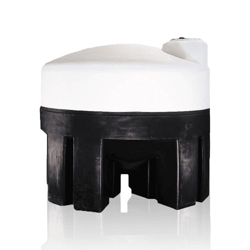 A black and white Cone Bottom Tanks | 1000 - 1600 Gallons plastic container with a lid.
